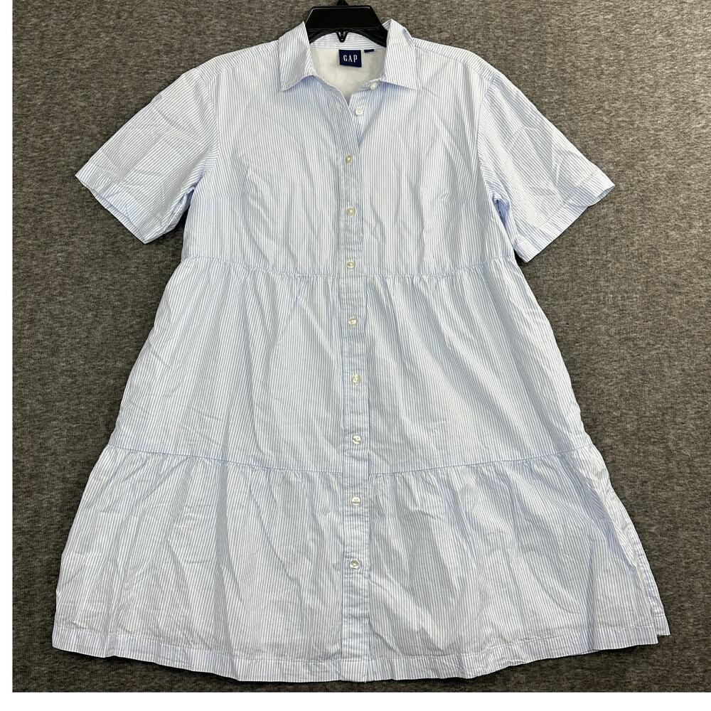 Gap Tiered Shirt Dresss Small Blue Stripes Mini Babydoll Cotton Casual Beach